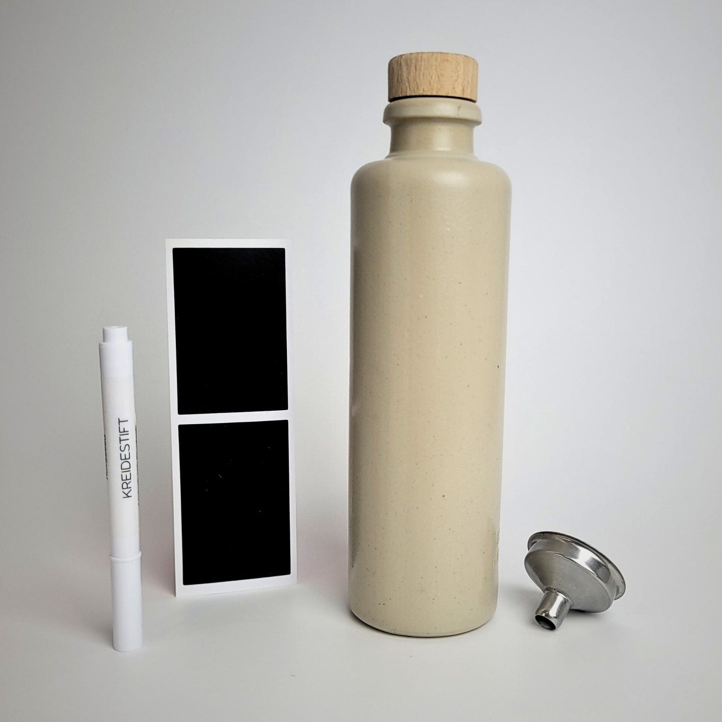 200ml Ölflasche/Essigflasche Keramik - mit Ausgießer, Trichter, Tafeletikett und Kreidestift novaseed