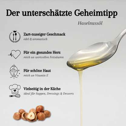 Haselnussöl - kaltgepresst novaseed. Gesundheitliche Vorteile und Geschmack