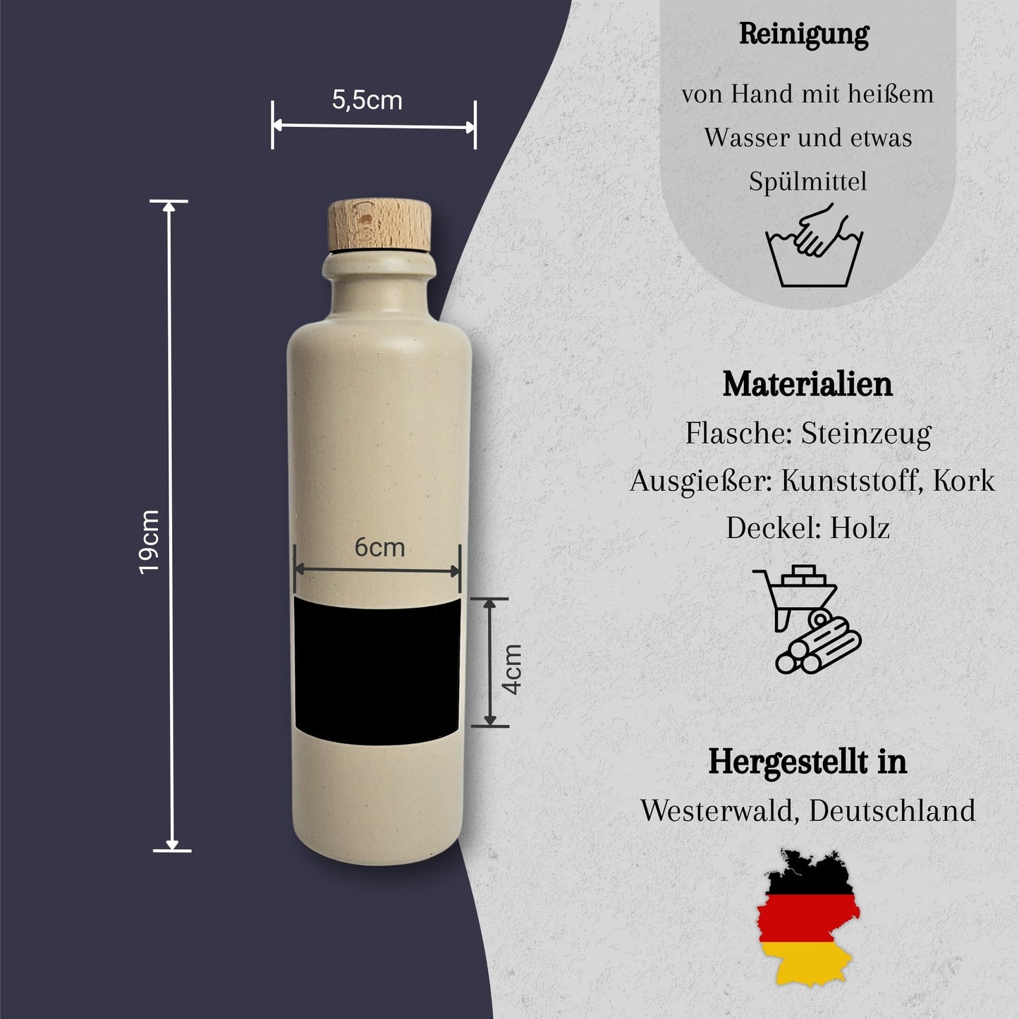 Keramik Ölflaschen Set mit Flaschenhalter aus Holz
