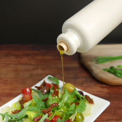 Keramik Ölflaschen Set mit Flaschenhalter aus Holz