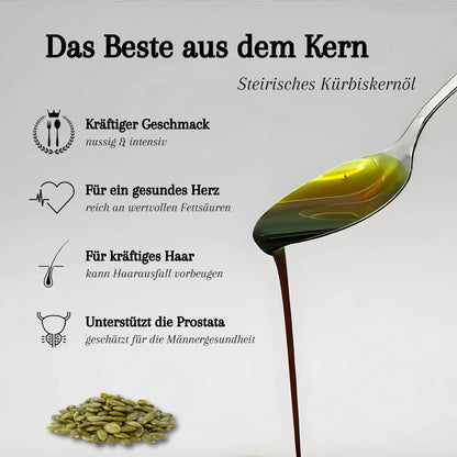 Steirisches Kürbiskernöl g.g.A. – kaltgepresst kräftiger Geschmack, gesund für Herz, Prostata, kräftiges Haar- novaseed