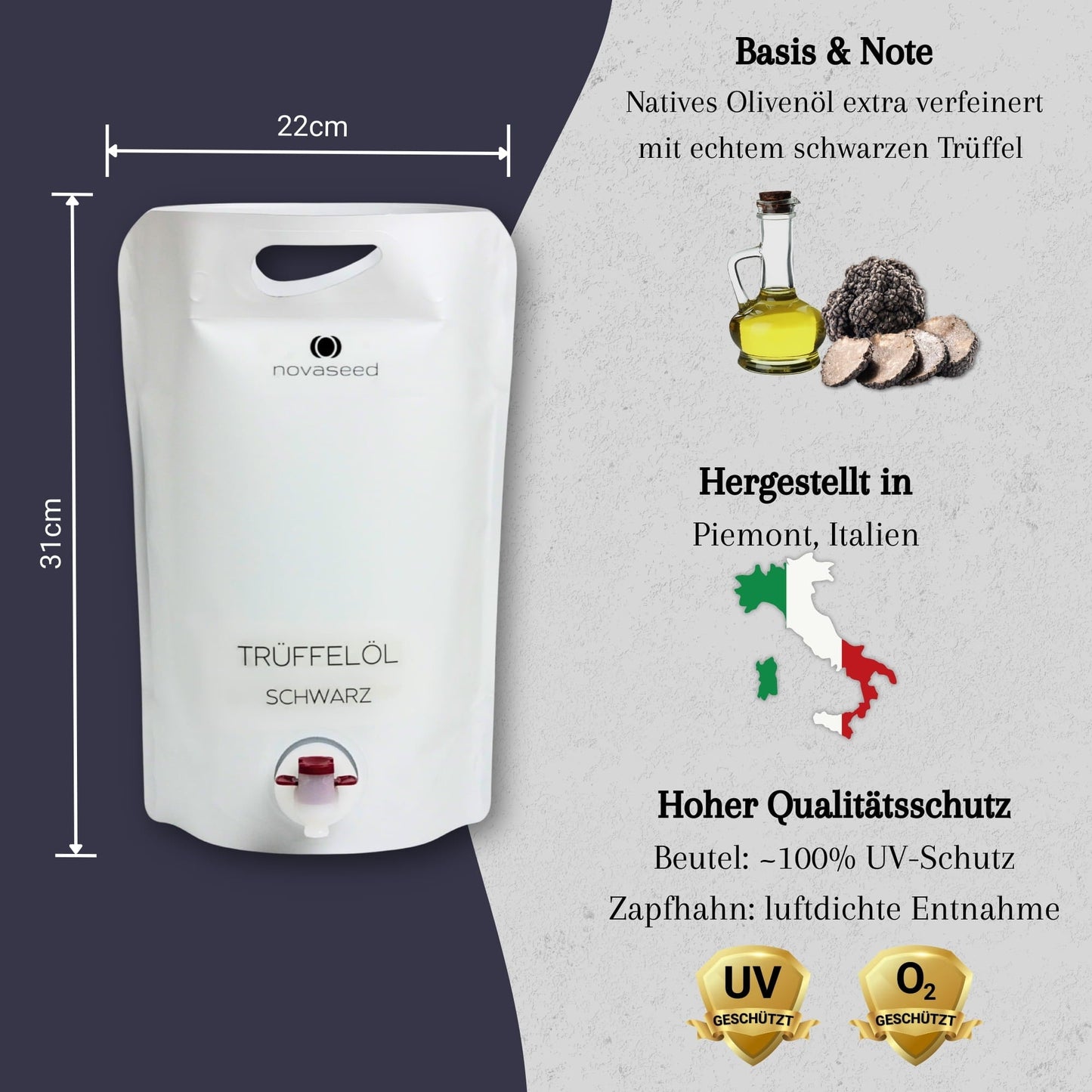 Trüffelöl schwarz - mit echtem Trüffel aus Italien novaseed